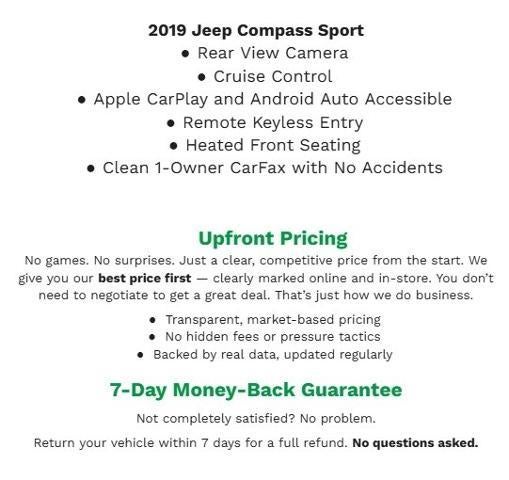 2019 Jeep Compass Sport 4x4 in Diamond Black Crystal Pearlcoat — front three-quarter view